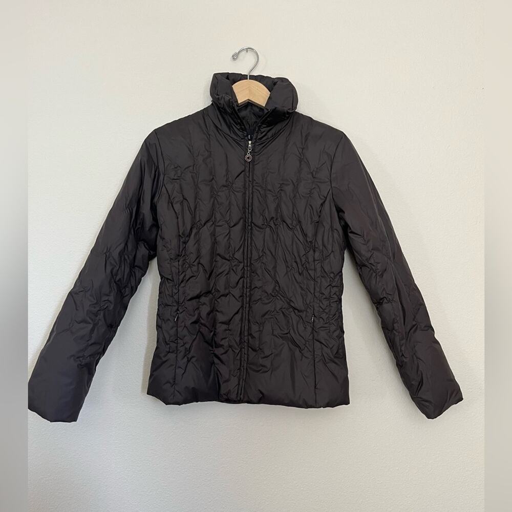 Nine West Brown Quilted Down Puffer long sleeve light weight jacket sz M
